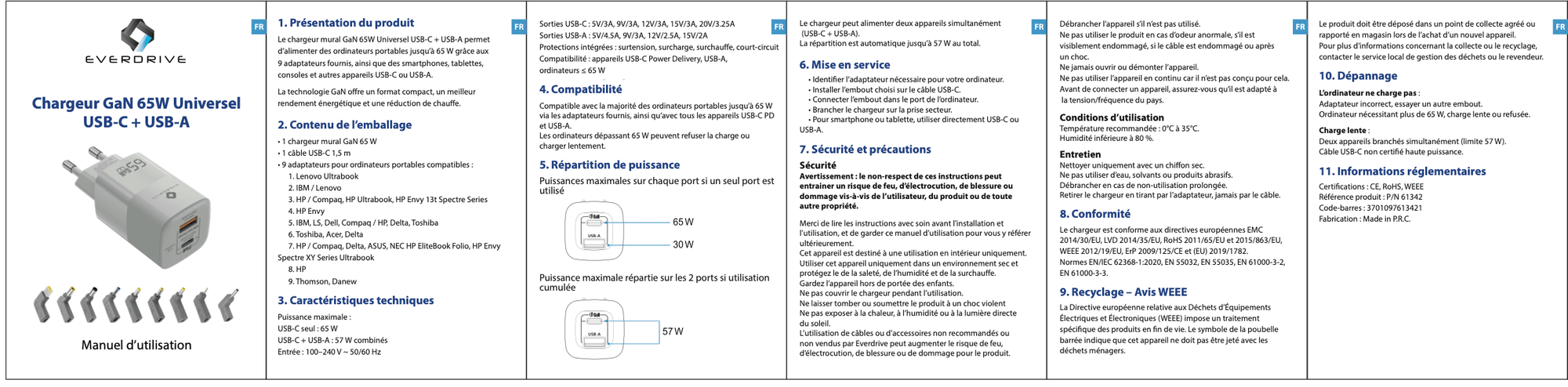 Compatibility and safety information for the Everdrive universal charger