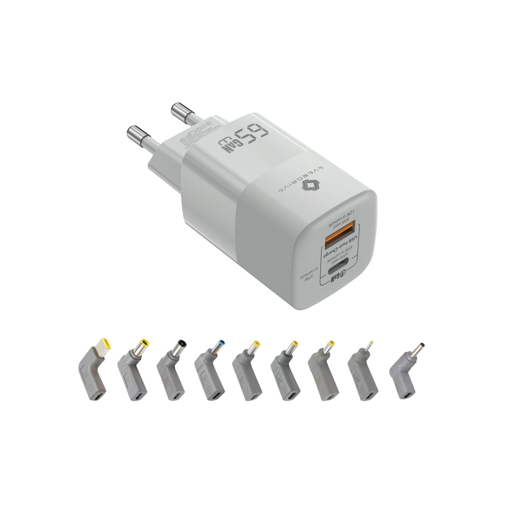 Everdrive universal 65W GaN charger with adapters